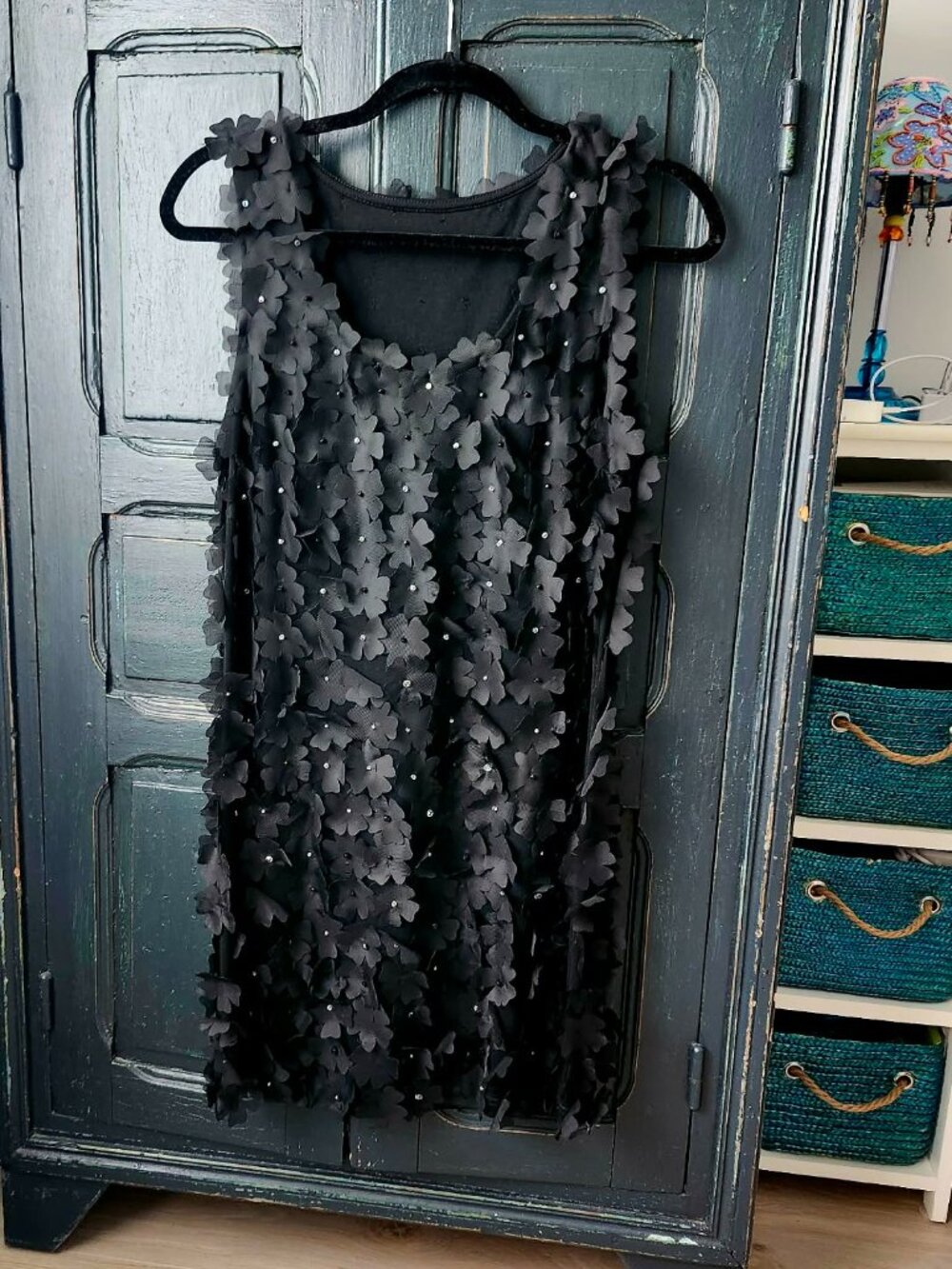 Black Daisy applique dress